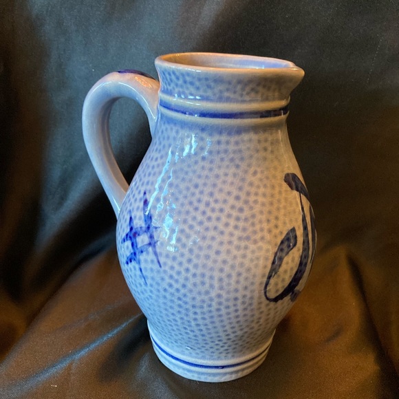 Vintage Gerzit Staffel Cobalt Blue Salt Glazed Pitcher and Glass Set - Picture 3 of 10